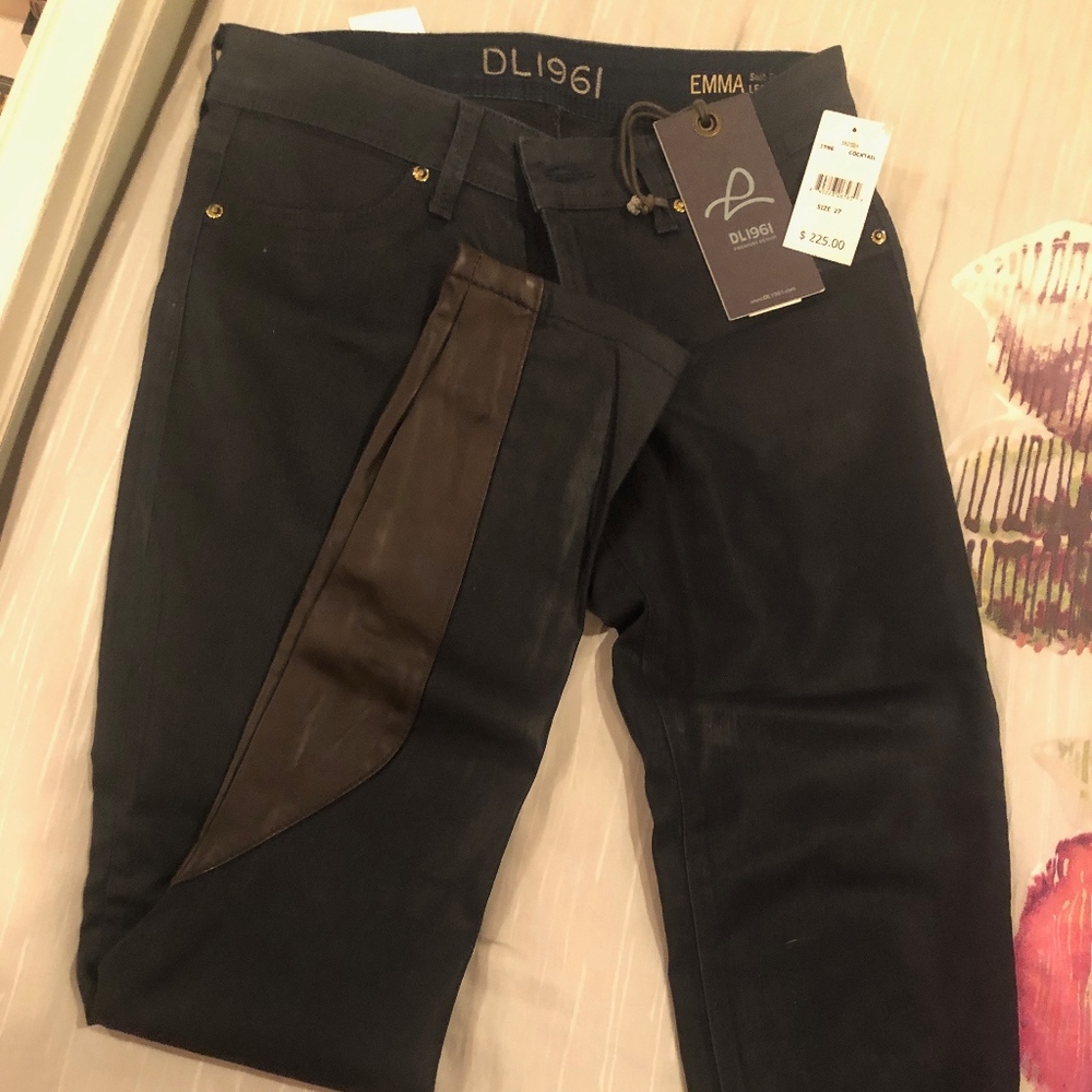 DL1961 Coated Jeans with Leather Panels - NEW